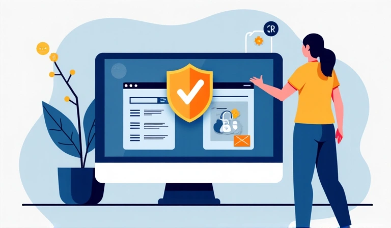 Ilustración de una persona protegiendo sus datos personales en una pantalla de ordenador