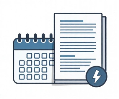 Ilustración de un calendario y un documento con un icono de actualización, simbolizando los cambios y las actualizaciones de la política.
